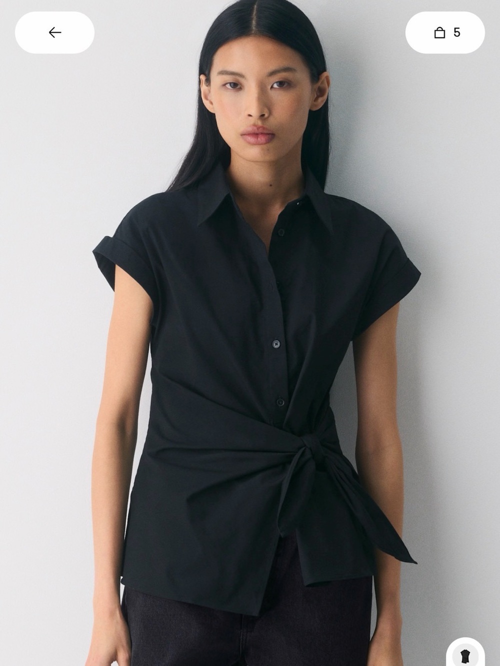 Aritzia Black Twist-Waist Short Sleeve Blouse